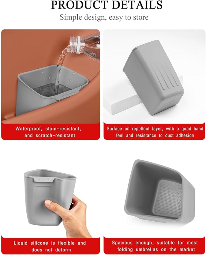 Car Interior Storage Box, Black Silicone Door Side Organizer with Umbrella Holder and Trash Can, Vehicle Accessory (Grey)