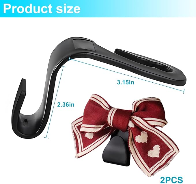 Mandark 2PCS Car Seat Headrest Hooks, Cute Bow Vehicle Hooks for Purses and Bags, Automotive Purse Hook Hanger Interior Decoration Accessories, Universal for SUV, Sedan, Truck (Red/White)