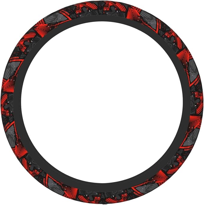 Cool Red Black and Gray Geometric Steering Wheel Cover for Women Men Girls Car Accessories Decor Anti-Slip Neoprene Auto Steering Wheel Covers Protector Universal 15 Inch