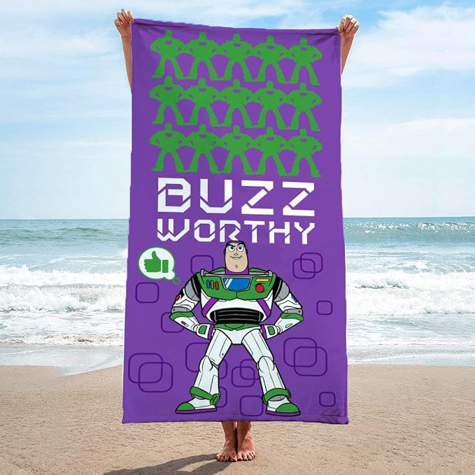 Children Beach Towel - 100% Cotton Super Soft Absorbent Bath Towel, 28" x 58" Inch Lightweight for Travel, Official Licensed Product, Purple - Toy Story Buzz Lightyear