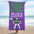 Children Beach Towel - 100% Cotton Super Soft Absorbent Bath Towel, 28" x 58" Inch Lightweight for Travel, Official Licensed Product, Purple - Toy Story Buzz Lightyear