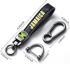 Jamaica Flag Tire Valve Stem Caps and Genuine Leather Car Keychain Keyring Compatible with Jamaican Flag Accessories (Jamaica)