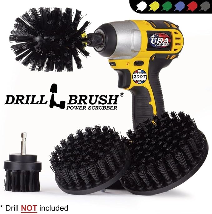 BBQ Grill Cleaning Kit - Safe Nylon Grill Brush | Set - Ultra Stiff Power Scrubber Attachments for Loose Paint, De-Scaling Rust and Graffiti Removal on Stone, Brick and Masonry