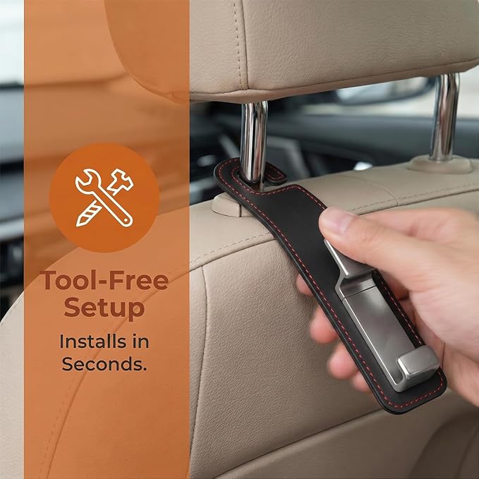 Car Seat Headrest Hook, Multifunctional Vehicle Backseat Hanger Organizer for Purse Handbag Coat, Auto Seat Back Phone Holder Storage Hook, Universal for Sedan Truck SUV (Black)