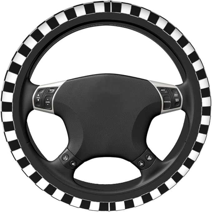 Black and White Checkered Flag Steering Wheel Cover Car Accessories Cute for Women Girls Girly Universal 15 Inch Neoprene Auto Interior Decor Anti Slip Car Truck Protector