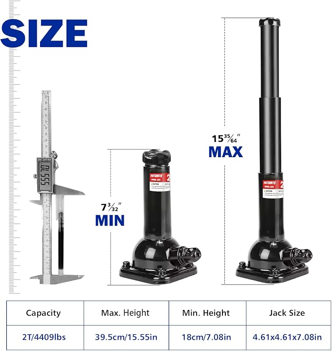 2 Ton Spiral Car Jack with Telescoping Handle - Swivel Top Mechanical Bottle Jack, 7.08"-15.35" Lift, Compact Fit for Toyota/Chevy Trucks