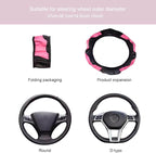 Ultra Fine Carbon Fiber Leather Steering Wheel Cover, Anti Slip and Sun Protective Protect the Steering Wheel, Easy to Install,Universal of 14.5"-15" (Pink)
