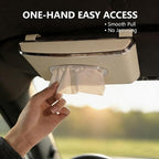 Faux Leather Car Tissue Box for Car Interior, Multi-Function Tissue Holder with Visor Clip, Armrest & Back Seat Napkin Organizer, Vehicle Tissue Dispenser Accessories (Beige Hanging)