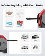 Vortex S6SE Cordless Tire Inflator Portable Air Compressor, 160 PSI Air Pump for Car Tires with 15600 mAh Battery, 100% Duty Cycle & Dual Cylinder, Air Pump for Heavy-Duty Vehicle, Red