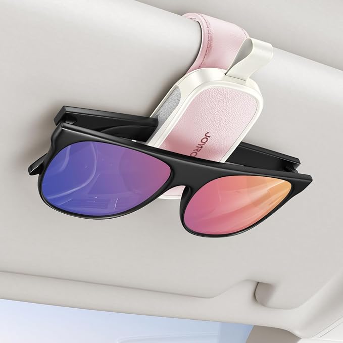 Sunglass Holder for Car Visor Clip [Real One-Handed Operation] [Soft Foam Protection] [Non-Slip] Sunglasses Organizer Pink Car Accessories Interior Gifts for Women Men Cute Eyeglasses Holder