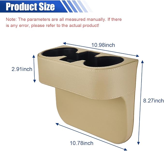 Car Cup Holder, PU Leather Cover Auto Front Seat Organizer, Beige | Multifunctional Cup Drink Holder, Gap Filler Coin Bucket Storage Box, Console Side Pocket, Cell Mobile Phone Holder