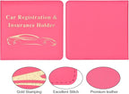 Car Registration and Insurance Holder, Vehicle Glove Box Car Organizer Men Women Wallet Accessories Case for Cards, Essential Document, Driver License, Hot Pink