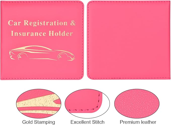 Car Registration and Insurance Holder, Vehicle Glove Box Car Organizer Men Women Wallet Accessories Case for Cards, Essential Document, Driver License, Hot Pink