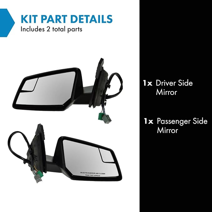 2 Piece Driver and Passenger Side Mirror Assembly Set Electric Adjustment Heated Memory Black Compatible with 2009-2012 Chevrolet Traverse GM1320384 GM1321384