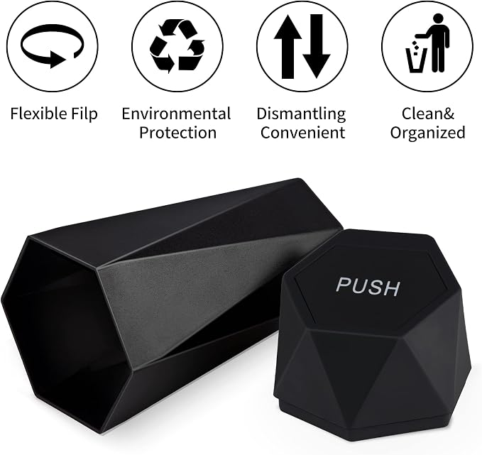 Car Trash Can with Lid, Diamond Design Small Automatic Portable Trash Can, Easy to Clean, Used in Car Home Office Interior Accessories, 2PCS (Black)