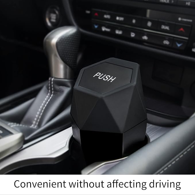 Car Trash Can with Lid, Diamond Design Small Automatic Portable Trash Can, Easy to Clean, Used in Car Home Office Interior Accessories, 2PCS (Black)