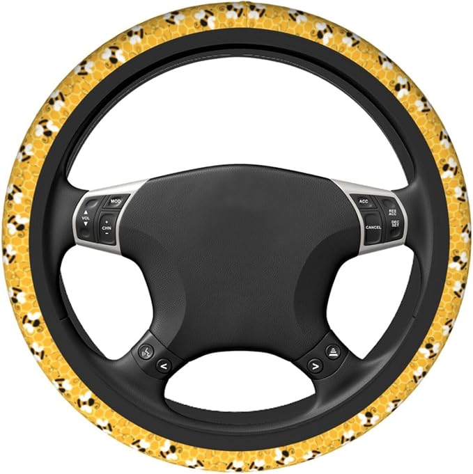 Yellow Cute Bee Insects Cartoon Steering Wheel Cover Car Accessories Cute for Women Girls Girly Universal 15 Inch Neoprene Auto Interior Decor Anti Slip Car Truck Protector
