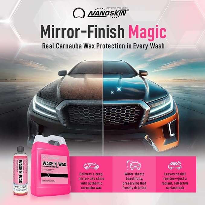 WASH N' WAX with Carnauba 16 Oz. - Cleans & Shines in One Step | Works with Foam Cannon, Foam Gun, Bucket Washes, Pressure Washer | Carnauba Wax Protection for Cars