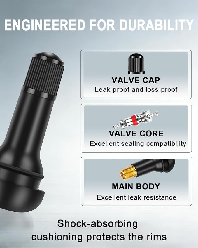 5 Pcs TR413 Rubber Snap-in Tire Valve Stems - Standard 0.453" Rim Hole Replacement for Cars, Trucks, SUVs, Trailers