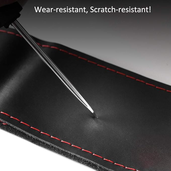 Steering Wheel Cover with Top Layer Genuine Leather and Anti-Slip Design, Soft Padding, Breathable, Universal 15 Inch Stitch on Wrap