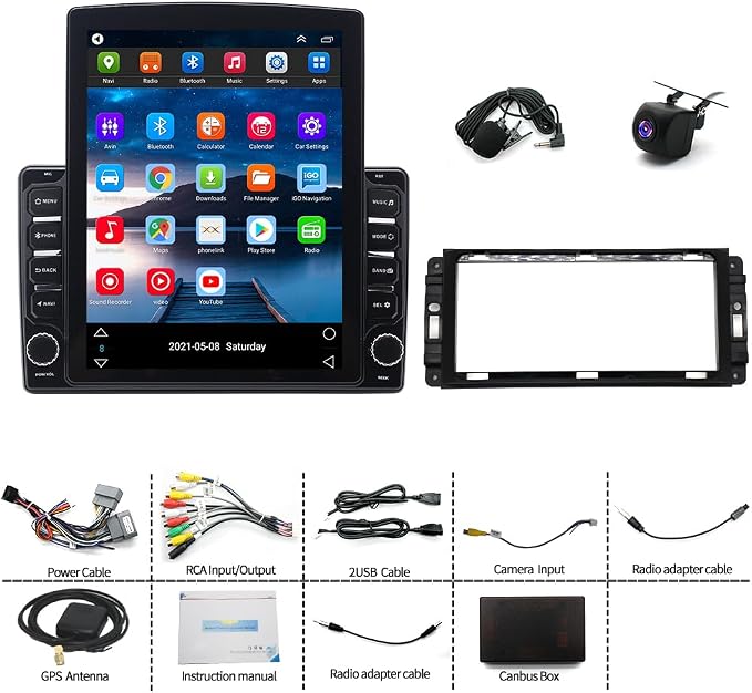 Android 14 Car Radio for Jeep Grand Cherokee 2008-2010 with Wireless CarPlay and Android Auto, 9.7" HD Touch Screen Double Din Car Stereo Head Unit w/GPS Bluetooth WiFi FM RDS SWC Backup Camera, 2+32G