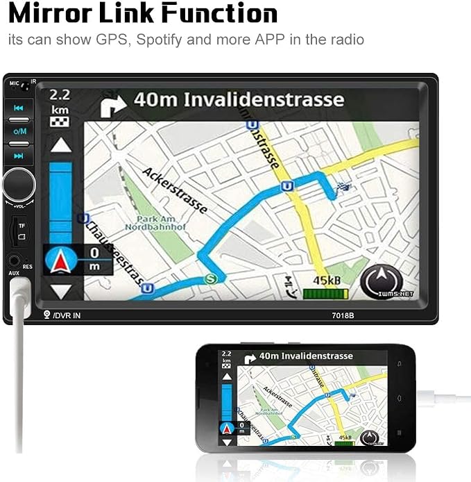 Car Radio Double Din Car Stereo 7" LCD Touch Screen in-Dash Head Unit with Bluetooth Support Mirror Link/DVR/USB/FM/SD/MIC MP5 +Rear View Camera& Remote Control