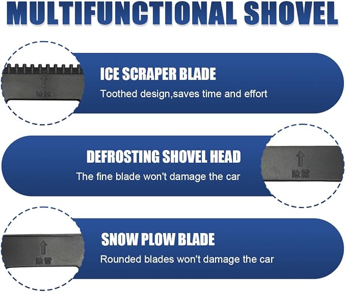 3 in 1 Snow Brush and Ice Scrapers for Car Windshield, 28" No-Scratch Automotive Window Cleaning Scraper with Ergonomic Grip, Detachable Winter Snow Removal Tool for Most Sedans(Blue)
