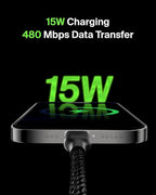 BoostCharge Braided USB-C to USB-A Charging Cable (3.3ft/1M) for iPhone 17 & 16 Series, Samsung Galaxy S25 Series, Google Pixel 10, iPad Pro, Nintendo Switch 2, Carplay, & More - Black (2-Pack)