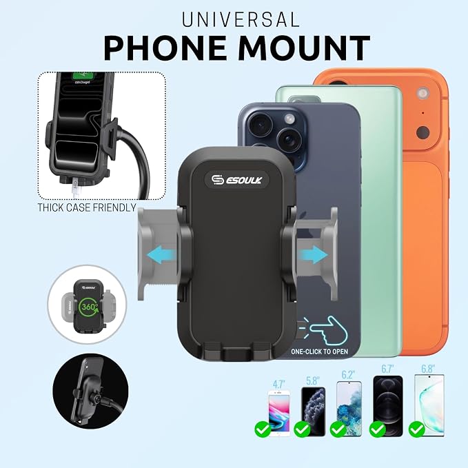 Cup Holder Phone Mount 15 Inch Adjustable Gooseneck Arm for Car | Adjustable long arm and stable cup holder base keep your phone secure, easy to reach, and clear to view while driving