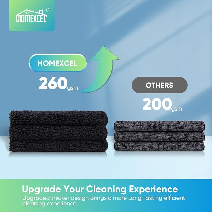 Black Microfiber Cleaning Cloth, 12 Pack Premium Microfiber Towels for Cars, Lint Free, Scratch-Free, Highly Absorbent, Reusable Cleaning Rags for Car, Household, Kitchen, Window, 11.5"X11.5"