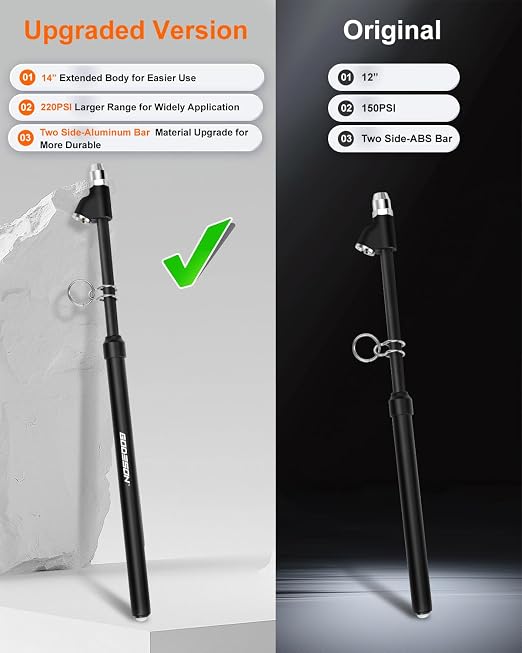 20-220PSI Dual Head Tire Pressure Gauge, 13.8-Inch Stainless Steel Semi Truck Tire Gauge, Accurate Pencil Air Pressure Checker for Truck, RV, Trailer, Straight-On Air Gauges Easy to Carry