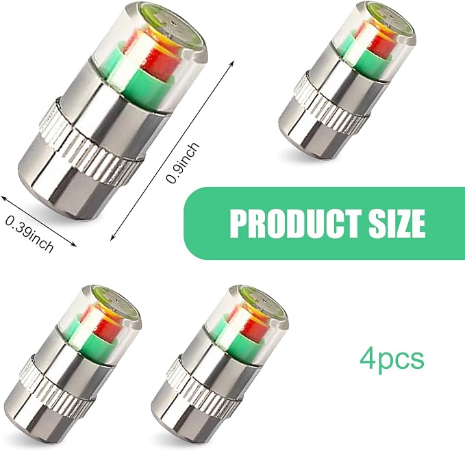 4 PCS Car Tire Pressure Monitor Valve Stem Caps, 2.4Bar 36PSI Tire Pressure Monitor Sensor Indicator, 3 Color Eye Alert Tire Pressure Monitor Valve Caps with Pressure Gauge, Fit for Most Cars