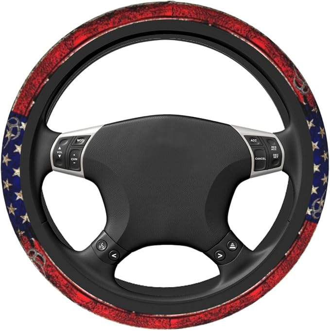 American Flag Deer Camo Retro Steering Wheel Cover Car Accessories Cute for Women Girls Girly Universal 15 Inch Neoprene Auto Interior Decor Anti Slip Car Truck Protector