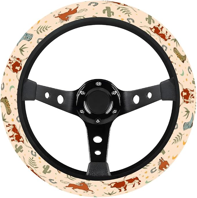Cowgirl Western Steering Wheel Cover, Non Slip Polyester Car Wheel Protector for Car SUV Truck, Universal 15 Inch