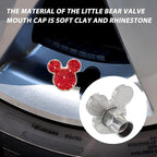 Bling Car Tire Valve Stem Caps, 4PCS Dustproof Crystal Rhinestone Cartoon Mouse Design, Sparkling Attractive Auto Wheel Decoration Accessories, Universal Fit (Red)