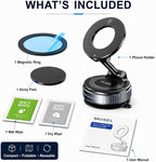 MUSEL Magnetic Car Phone Holder for MagSafe, Vacuum Mount for iPhone 17-12 | 88 lb suction hold, 2600 gf magnetic force, 22 N55 magnets, 360 degree rotation, bottom plate and ring included, dash mount