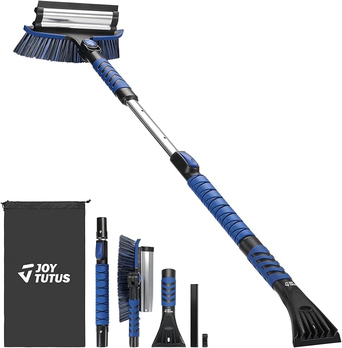 41.5″ Extendable Snow Brush and Ice Scraper, 270°Pivoting Snow Scraper Brush for Car Windshield, Telescoping Ice Scraper, Foam Grip, Heavy Duty Snow Remover for Cars, Trucks, SUV (Blue)