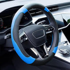 Blue Steering Wheel Cover Microfiber Leather Sporty Car Accessories for Men and Women,Breathable Non-Slip Universal Fit 14 1/2-15 Inch(Black and Blue)