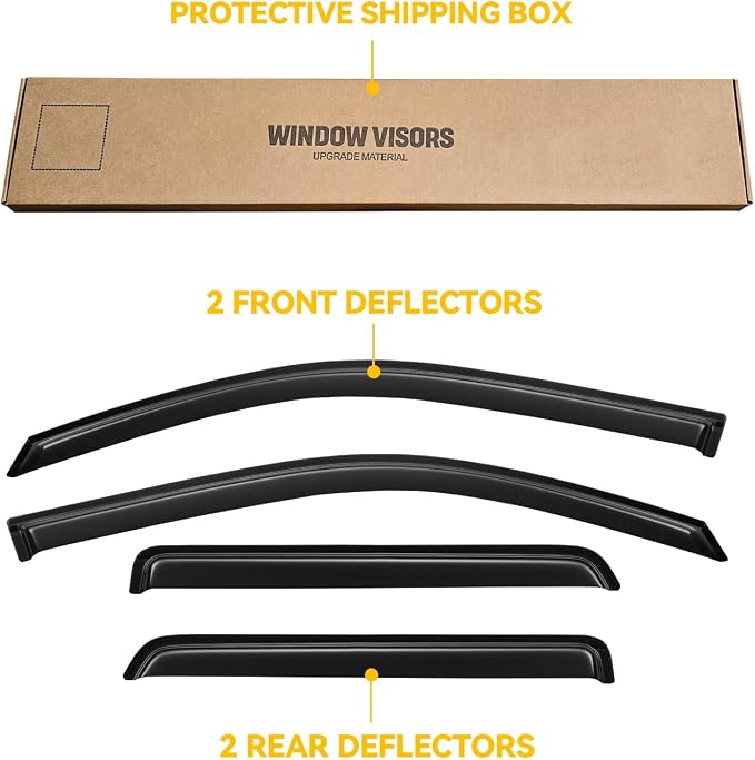 Window Visors for 2002-2009 Chevy(Chevrolet) Trailblazer, Rain Guards Shields Vent Deflector Shade Dark Smoke 2003 2004 2005 2006 2007 2008 02 03 04 05 06 07 08 09, Tape-On, 4PCS