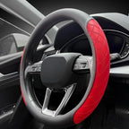 Nappa Leather Steering Wheel Cover, Elegant Diamond Checkered Design, Non-Slip wear-Resistant, Enhance Driving Comfort, Suitable for Steering Wheel Diameter 14 1/2‘-15’ Models.Black Red