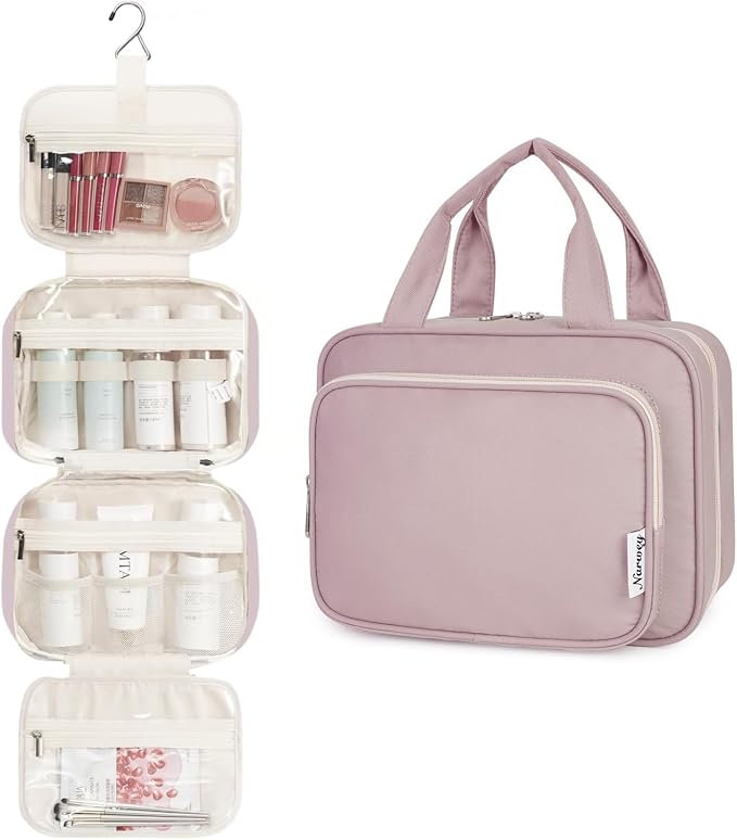 Hanging Toiletry Bag for Women Travel Makeup Bag Organizer Toiletries Bag for Travel Size Essentials Accessories Cosmetics (Dusty Rose (Medium))