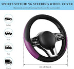 Car Steering Wheel Cover, 15 Inch Anti-Slip Stretch Leather Steering Wheel Protector, Comfortable Breathable Sporty Steering Wheel Cover for Women Men, Car Accessories (Black & Purple, AD)