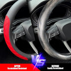 Nappa Leather Steering Wheel Cover, Elegant Diamond Checkered Design, Non-Slip wear-Resistant, Enhance Driving Comfort, Suitable for Steering Wheel Diameter 14 1/2‘-15’ Models.Black Red