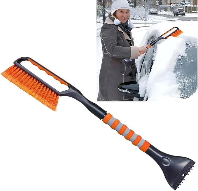 26.4" Ice Scraper and Snow Brush for Car Windshield, 2 in 1 Winter Detachable Window Deicer with Foam Grip, Snow and Ice Removal Tool Accessories for Car, SUV, Truck (Orange)