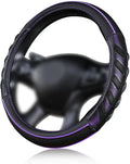 car Steering Wheel Cover Faux Leather Massage Universal fit 3D Honeycomb Hole Anti-Slip Sporty 15 Inches (Purple Black)