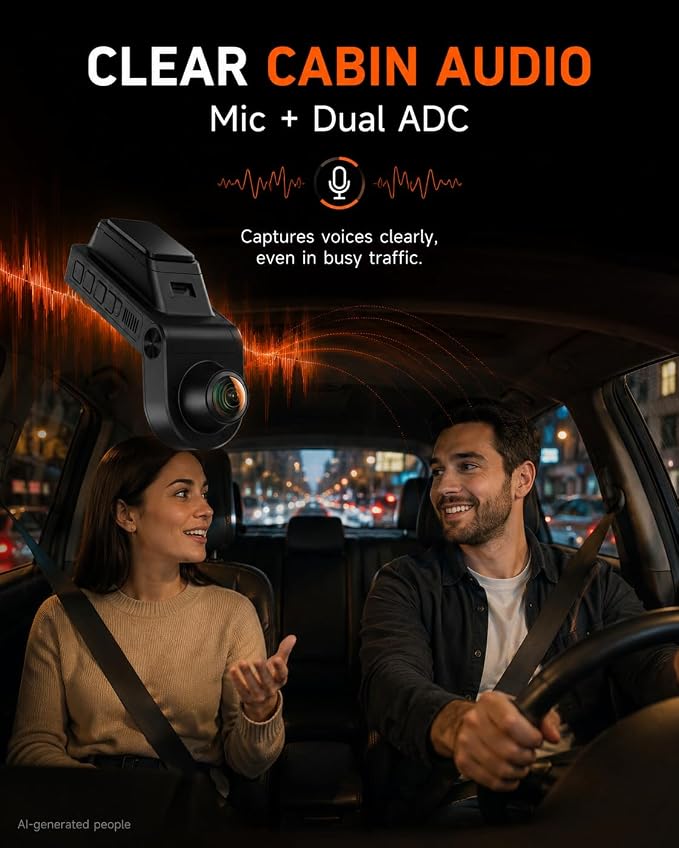 360° Dash Cam Front and Inside 4K+2.5K, 2 Channel Dashcam for Car, 185° Cabin Fisheye Car Camera with Night Vision, WiFi APP, GPS, G-Sensor, Parking Mode and 64GB Card Included
