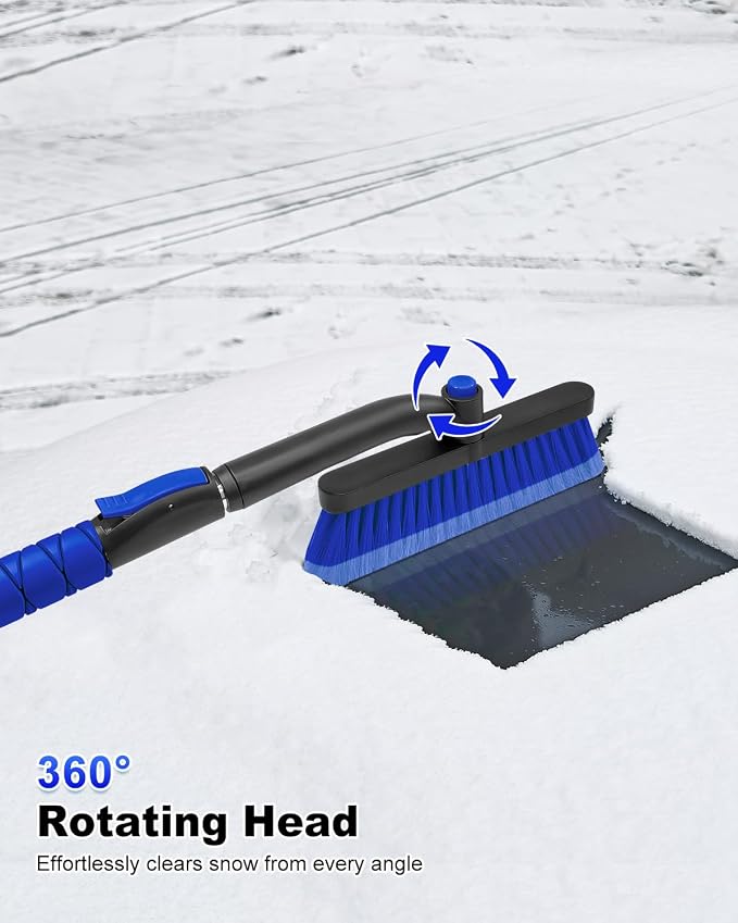 33 Inch Snow Brush and Ice Scraper for Car Windshield, Extendable Snow Scraper and Brush with Foam Grip for Truck SUV Vehicle Window - Blue
