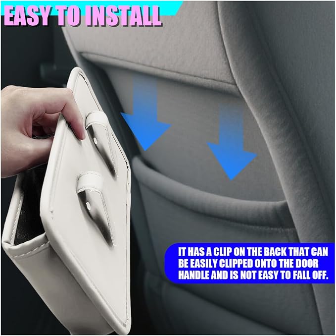 Car Side Door Organizer, Leather Auto Back Seat Storage Pouch with Cup Holder, Car Console Side Trash Can, Universal Vehicle Interior Organizer Pocket for Phone, Coin, Sunglasses (White)