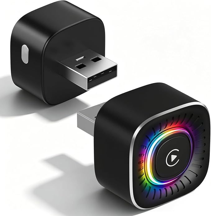 Wireless CarPlay Adapter & GPS Tracker, 2-in-1 Mini USB Dongle with Fast Auto Reconnect CarPlay Wireless Adapter, Plug and Play for OEM Factory Wired CarPlay Vehicles