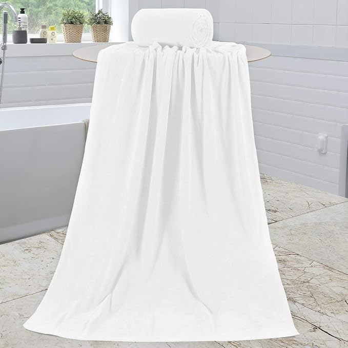 Microfiber Bath Towels Set of 2, 30" x 60", Large Bathroom Towel Oversized, Soft, Super Absorbent Fast Drying for Shower Sauna Swimming Hair Wrap, Beach, Sport, Fitness, Yoga (White)